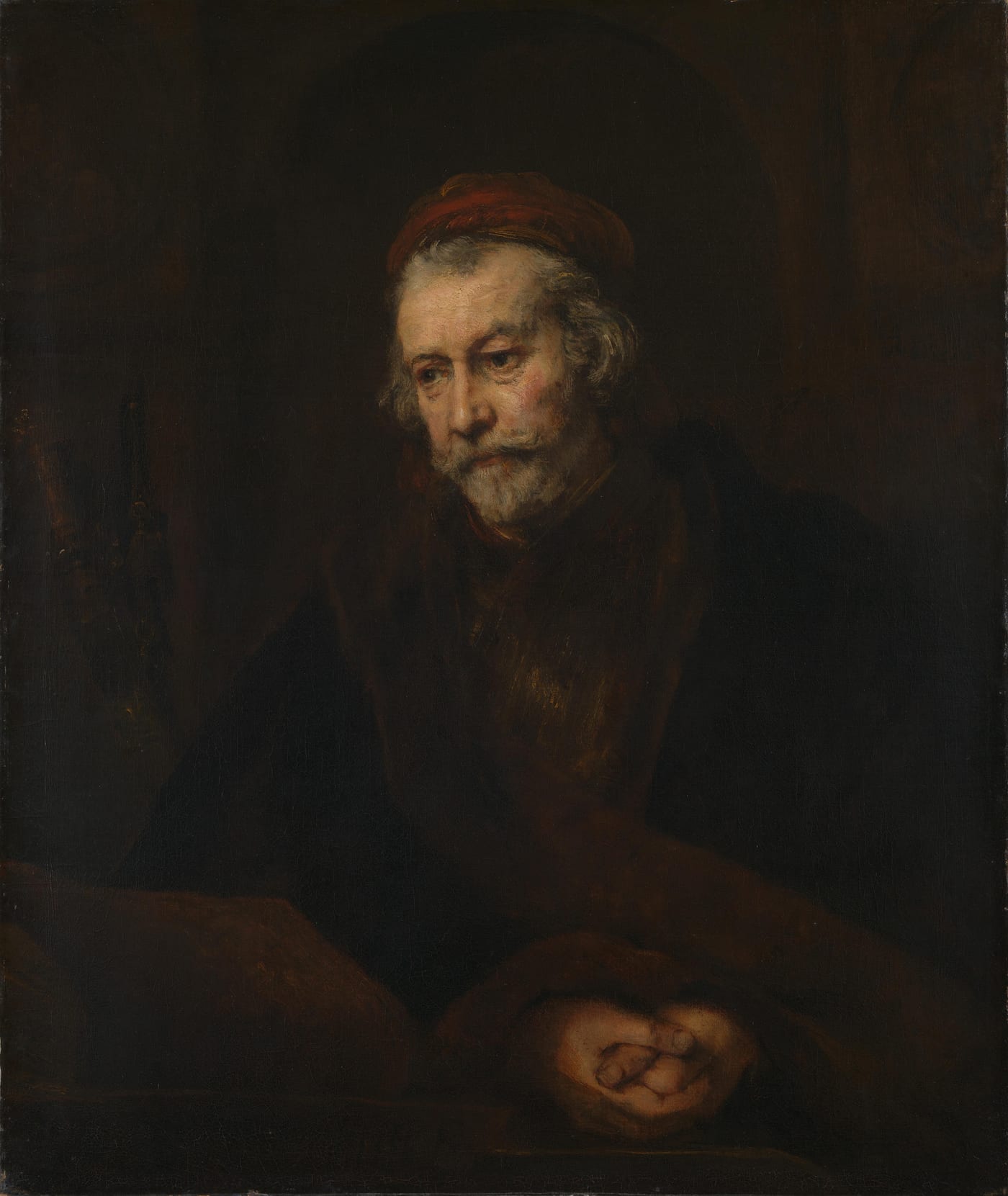 El apóstol Pablo, Rembrandt (probablemente 1659), National Gallery, Londres. Otra reinterpretación posterior, esta vez del norte de Europa protestante — muestra cómo cada tradición y época visualiza a Pablo de forma distinta.
